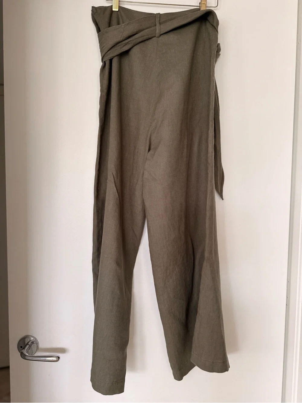 Zara Olive Wide-Leg High-Waist Pants with Tie Belt